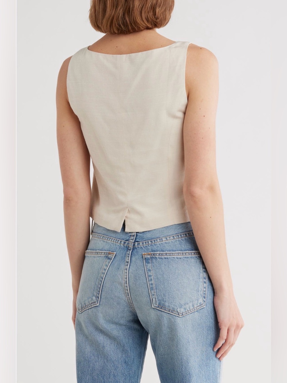 Vigoss NWT Bow Front Square Neck Linen Blend Vest Top Cream XL - Picture 2 of 9